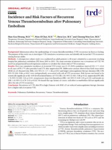 Incidence and Risk Factors of Recurrent Venous Thromboembolism after Pulmonary Embolism