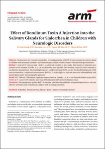 Effect of Botulinum Toxin A Injection into the Salivary Glands for Sialorrhea in Children with Neurologic Disorders