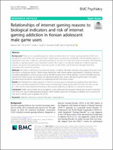 Relationships of internet gaming reasons to biological indicators and risk of internet gaming addiction in Korean adolescent male game users