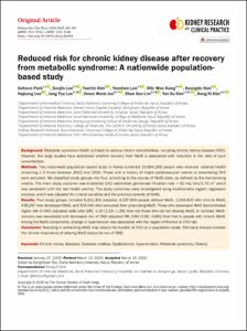 Reduced risk for chronic kidney disease after recovery from metabolic syndrome: A nationwide population-based study