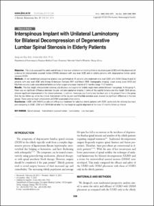 Interspinous Implant with Unilateral Laminotomy for Bilateral Decompression of Degenerative Lumbar Spinal Stenosis in Elderly Patients