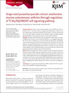 Grape seed proanthocyanidin extract ameliorates murine autoimmune arthritis through regulation of TLR4/MyD88/NF-κB signaling pathway.
