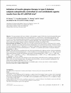 Initiation of insulin glargine therapy in type 2 diabetes
subjects suboptimally controlled on oral antidiabetic agents:
results from the AT.LANTUS trial