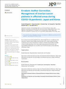 Erratum: Author Correction. Management of ovarian cancer patients in affected areas during COVID-19 pandemic: Japan and Korea