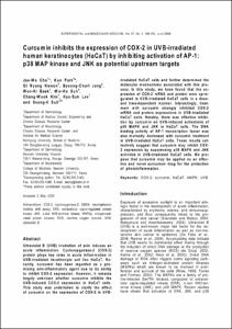 Curcumin inhibits the expression of COX-2 in UVB-irradiated
human keratinocytes (HaCaT) by inhibiting activation of AP-1:
p38 MAP kinase and JNK as potential upstream targets