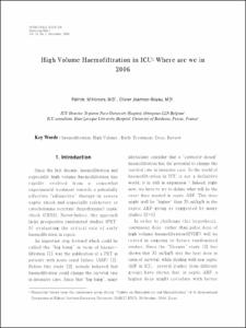 High Volume Haemofiltration in ICU: Where are we in 2006
