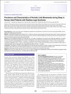 Prevalence and Characteristics of Periodic Limb Movements during Sleep in Korean Adult Patients with Restless Legs Syndrome