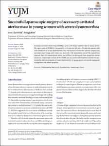 Successful laparoscopic surgery of accessory cavitated uterine mass in young women with severe dysmenorrhea