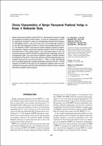 Clinical Characteristics of Benign Paroxysmal Positional Vertigo in Korea: A Multicenter Study