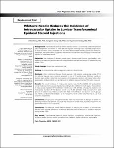 Whitacre Needle Reduces the Incidence of Intravascular Uptake in Lumbar Transforaminal Epidural Steroid Injections
