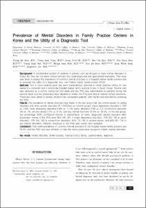Prevalence of mental disorders in Family practice centers in Korea and the utility of diagnostic tool