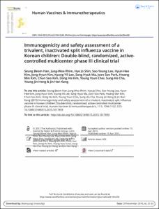 Immunogenicity and safety assessment
of a trivalent, inactivated split influenza vaccine
in Korean children: Double-blind, randomized,
active-controlled multicenter phase III clinical trial