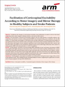 Facilitation of Corticospinal Excitability  According to Motor Imagery and Mirror Therapy  in Healthy Subjects and Stroke Patients