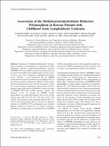 Association of the Methylenetetrahydrofolate Reductase Polymorphism in Korean Patients with Childhood Acute Lymphoblastic Leukemia