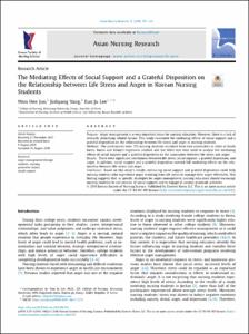 The Mediating Effects of Social Support and a Grateful Disposition on the Relationship between Life Stress and Anger in Korean Nursing Students
