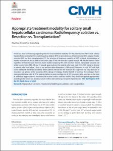 Appropriate treatment modality for solitary small hepatocellular carcinoma: Radiofrequency ablation vs. Resection vs. Transplantation?