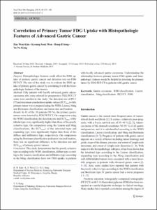 Correlation of Primary Tumor FDG Uptake with Histopathologic Features of Advanced Gastric Cancer