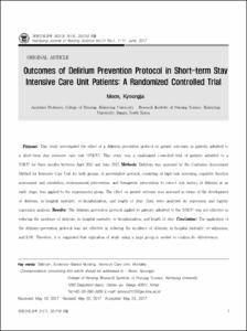 Outcomes of Delirium Prevention Protocol in Short-term Stay Intensive Care Unit Patients: A Randomized Controlled Trial
