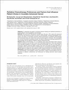 Palliative Chemotherapy Preferences and Factors that Influence Patient Choice in Incurable Advanced Cancer