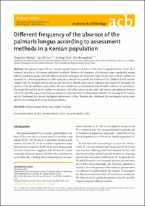 Different frequency of the absence of the palmaris longus according to assessment methods in a Korean population
