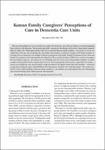 Korean Family Caregivers’ Perceptions of Care in Dementia Care Units