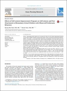 Effects of Self-esteem Improvement Program on Self-esteem and Peer Attachment in Elementary School Children with Observed Problematic Behaviors