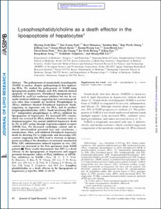 Lysophosphatidylcholine as a death effector in the lipoapoptosis of hepatocytes