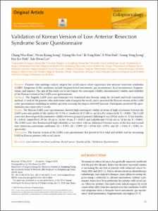 Validation of Korean Version of Low Anterior Resection Syndrome Score Questionnaire