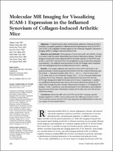 Molecular MR Imaging for Visualizing ICAM-1 Expression in the Inflamed Synovium of Collagen-Induced Arthritic Mice