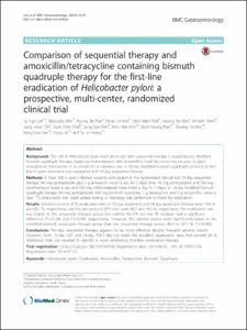 Comparison of sequential therapy and amoxicillin/tetracycline containing bismuth quadruple therapy for the first-line eradication of Helicobacter pylori: a prospective, multi-center, randomized clinical trial