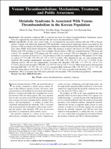 Metabolic Syndrome Is Associated With Venous Thromboembolism in the Korean Population
