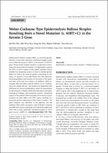 Weber-Cockayne Type Epidermolysis  Bullosa Simplex Resulting from a Novel Mutation(c. 608T>C) in the Keratin 5 Gene