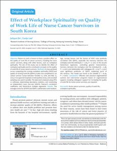 Effect of Workplace Spirituality on Quality of Work Life of Nurse Cancer Survivors in South Korea