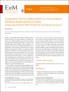 Comparison of Serum Adipocytokine Levels according to Metabolic Health and Obesity Status(Endocrinol Metab 2015;30:185-94, Tae Hoon Lee et al.)