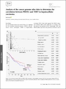 Analysis of the cancer genome atlas data to determine the correlation between PROX1 and TERT in hepatocellular carcinoma