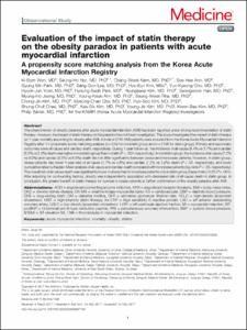 Evaluation of the impact of statin therapy on the obesity paradox in patients with acute myocardial infarction A propensity score matching analysis from the Korea Acute Myocardial Infarction Registry