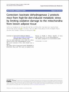 Correction: Isocitrate dehydrogenase 2 protects mice from high-fat diet-induced metabolic stress by limiting oxidative damage to the mitochondria from brown adipose tissue