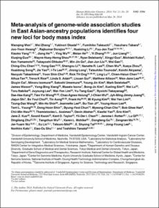 Meta-analysis of genome-wide association studies
in East Asian-ancestry populations identifies four
new loci for body mass index