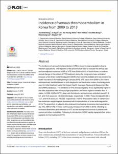 Incidence of venous thromboembolism in Korea from 2009 to 2013