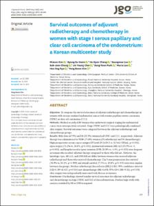 Survival outcomes of adjuvant radiotherapy and chemotherapy in women with stage I serous papillary and clear cell carcinoma of the endometrium: a Korean multicenter study