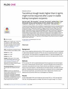 Tacrolimus trough levels higher than 6 ng/mL might not be required after a year in stable kidney transplant recipients