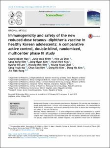 Immunogenicity and safety of the new reduced-dose tetanus-diphtheria vaccine in healthy Korean adolescents: A comparative active control, double-blind, randomized, multicenter phase III study