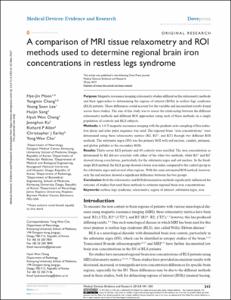 A comparison of MRI tissue relaxometry and ROI methods used to determine regional brain iron concentrations in restless legs syndrome