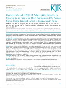 Characteristics of COVID-19 Patients Who Progress to Pneumonia on Follow-Up Chest Radiograph: 236 Patients from a Single Isolated Cohort in Daegu, South Korea